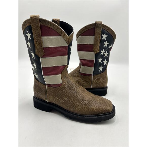 J.B. Dillon Old Glory American Flag Leather Western Cowboy Boots Men\'s Size 11.5